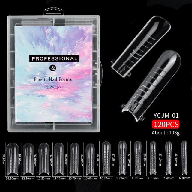 120pcs Kit Plastic Curve False Nails Art Dual Form French Tips Gel Extension Mode Acrylic Manicure Tool Accessories Sets