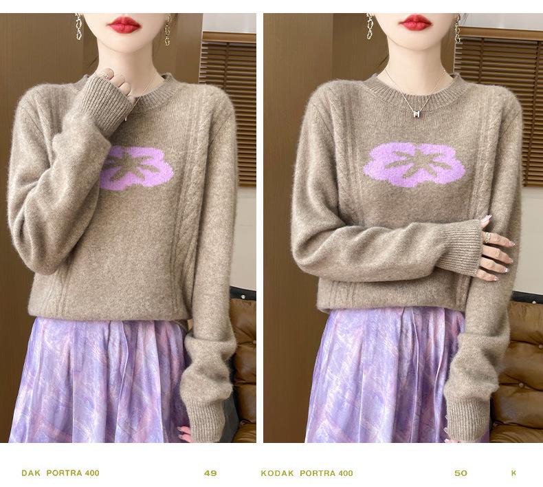 French Retro 3D Flower Wool Knit Top – Versatile, Loose, Stylish & Casual with a Slimming Round Neck Design