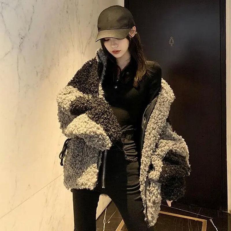 Women Fashion Cashmere Thick Loose Jackets Fall Winter Lamb Wool Coat Casual Warm Classic Vintage Outerwear