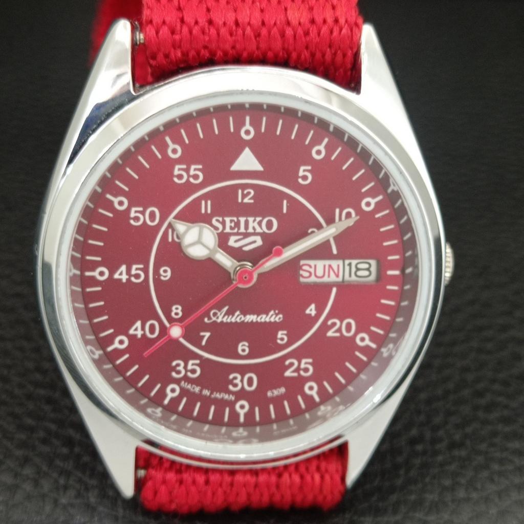 VINTAGE SEIKO 5 AUTOMATIC 6309A REFURBISHED JAPAN MENS RED DIAL WATCH a444638-1