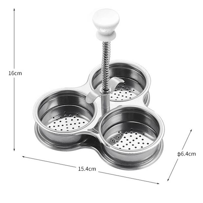 3 Holes Poached Egg Maker Stainless Steel Egg Pan Cooker Poacher Non-Stick Eggs Cup Steaming Cooking Tool Kitchen Gadgets