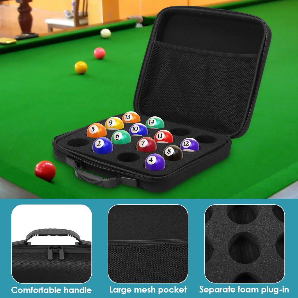 16 Grids Billiard Balls Bag Travel Pool Ball Storage Case Professional with Carry Handle and Double Zipper Billiard Accessories