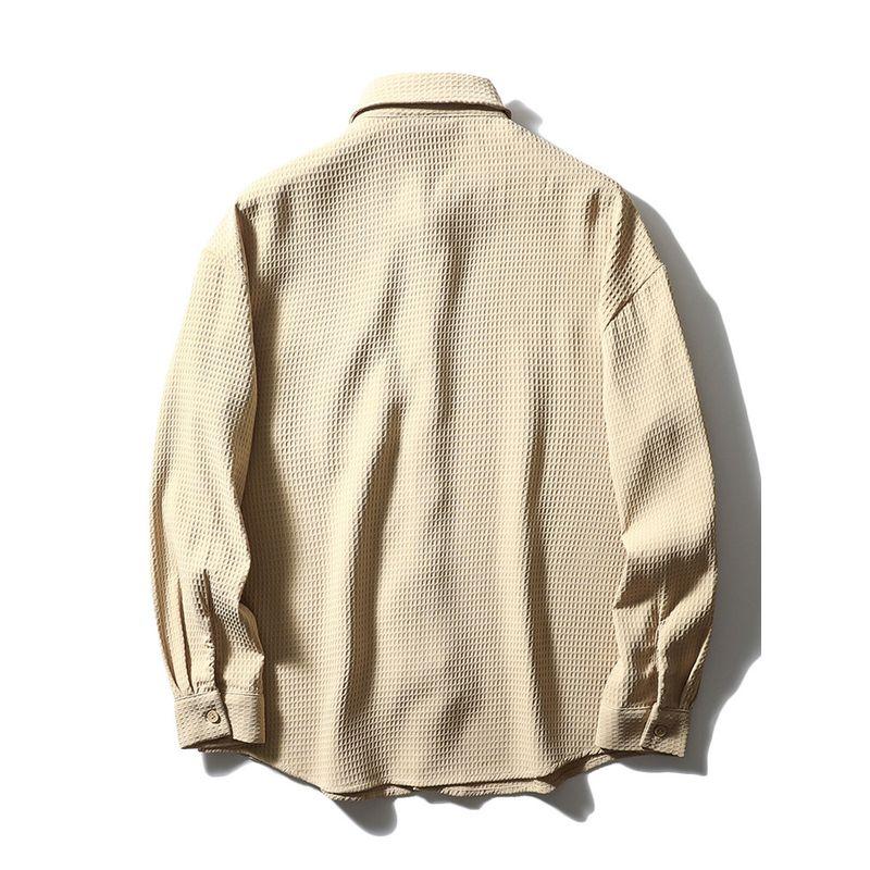 Japan fashion Retro Waffle Seersucker Long sleeve Shirts Men's 2024 New Spring and Autumn Foreign Trade Men's Casual Shirt