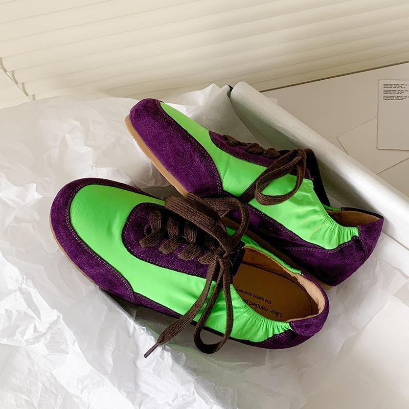 

Мама Путао, тот же стиль отправляется со склада за секунды~ Новые супермягкие восковые универсальные повседневные туфли на низком каблуке с круглым носком и шнуровкой 40 зелёный