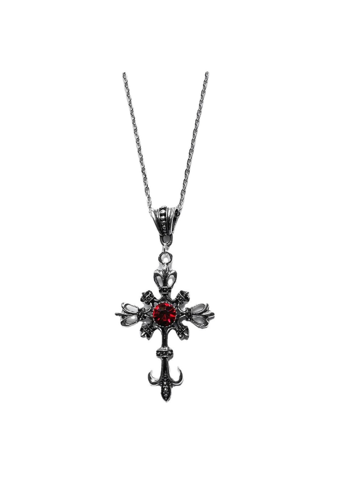 European  American Retro Ruby Cross Gothic Dark Fashion Necklace