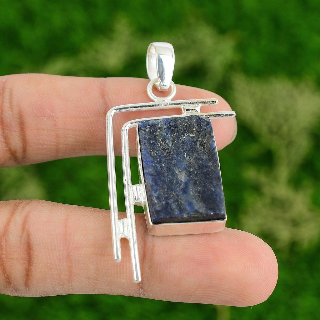 Daughters Day Sale 925 Sterling Silver Natural Sodalite Rough Pendant Jewelry
