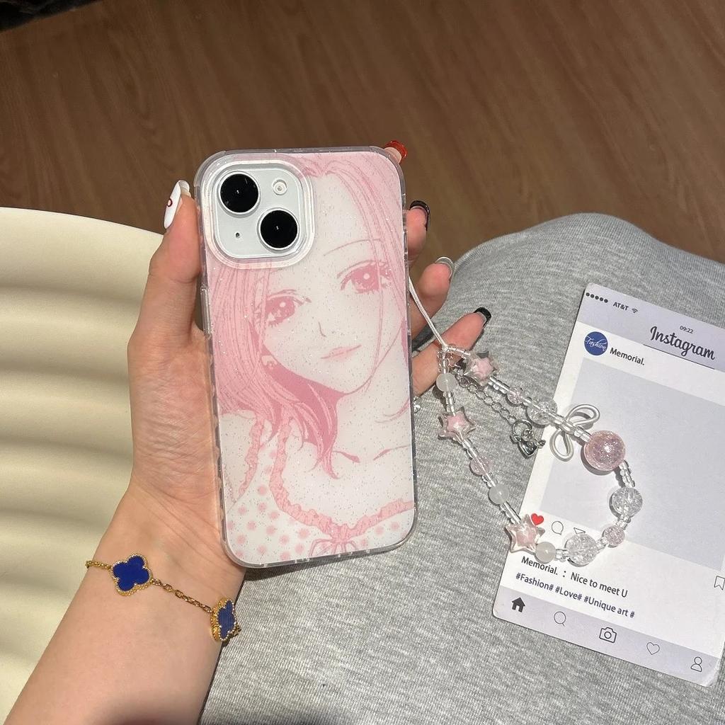 Anime Girl Pink NANA Phone Case for iPhone 17 16e 16 15 14 13 12 11 Pro Max X Xs XR XSMax 8 7 6s Air Plus Feather Texture Cover