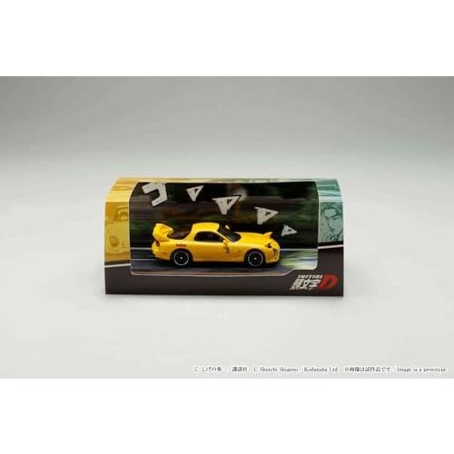 HJ64 1/64 Scale Mazda RX-7 (FD3S) RED SUNS / Initial D with Takumi Fujiwara and Keisuke Takahashi Driver Figures (Finished Product)