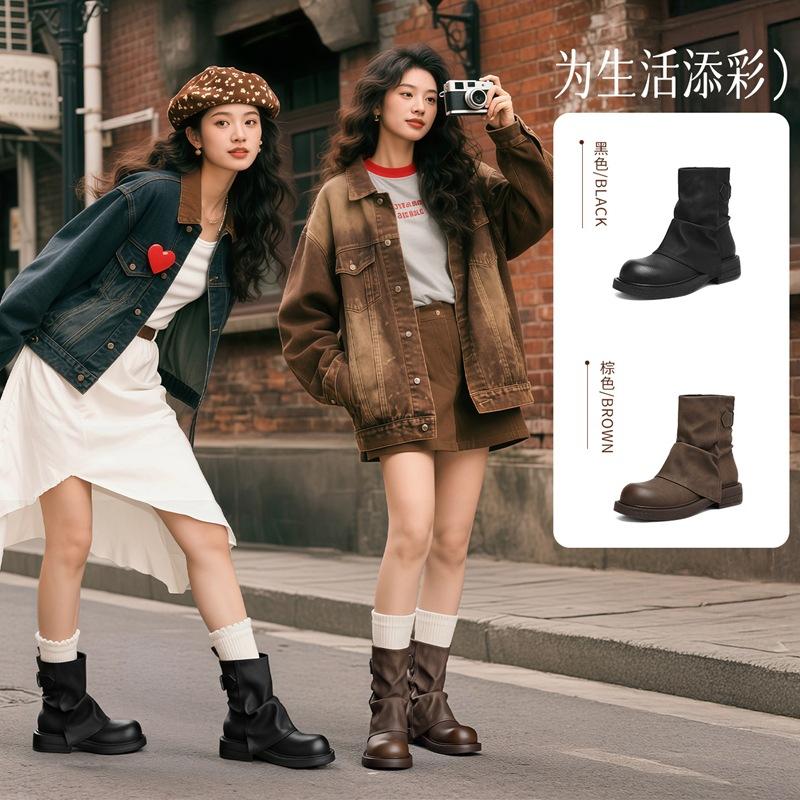 Western Knight Boots Pile Short Boots for Women 2026 New Brown Maillard Boots Thick Soled Women's Boots