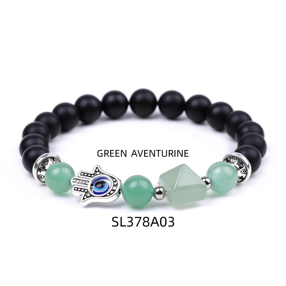 Women's Amethyst Pyramid & Hand of Fatima Bracelet with Devil's Eye & Agate Tiger Stone