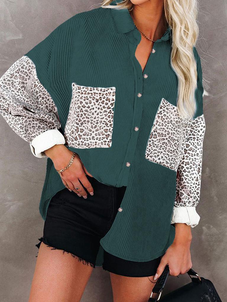 New Autumn Leopard Print Women's Shirt Collared Hole Casual Jacket