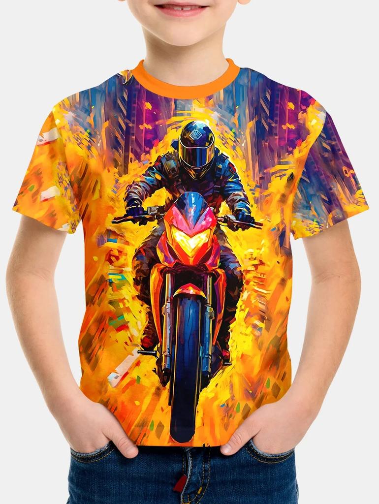 2024 Summer Kids Clothing Motorcycle Top Children's T-shirt 3d Printing Short-sleeved Boys Girls Loose Tops Streetwear T Shirts