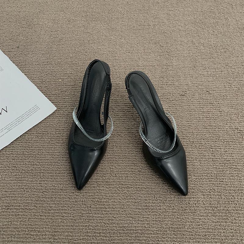 

Женские темпераментные сандалии 2024 лето новая мода тонкий высокий каблук острый носок одинарные туфли универсальные удобные банкетные туфли на высоком каблуке 39 чёрный