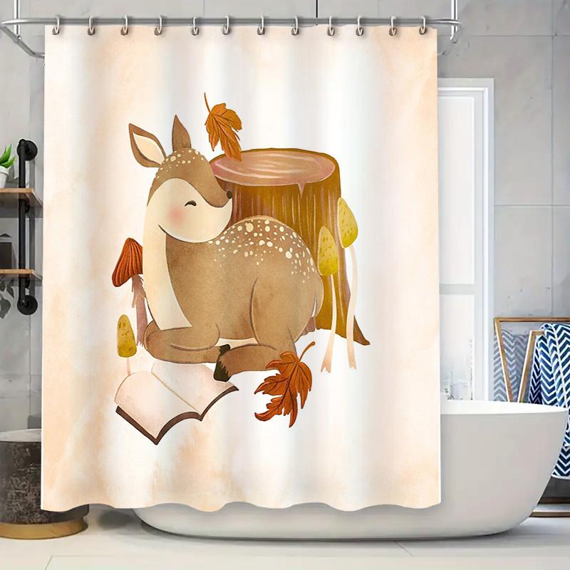 

Deer Forest Shower Curtain Woodland Animals Nature Bathroom Decor Rustic Farmhouse Shower Curtains Vintage Cottagecore Home W60H190(CM)-1 Pcs