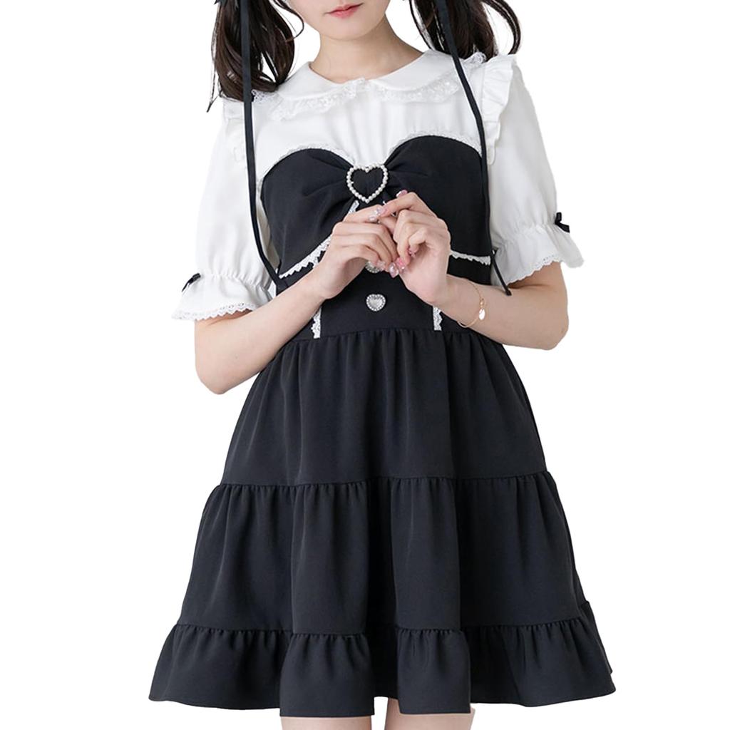 Yumetenbou Mass-Produced Clothing [Dear My Love] Casual Dress, Round Collar, Bustiered Dress, Women's, Black, Yumetenbou