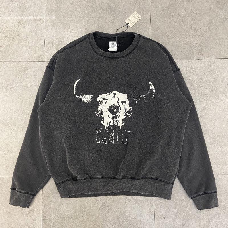 SAINT Retro Distressed Fleece Pullover Sweatshirt