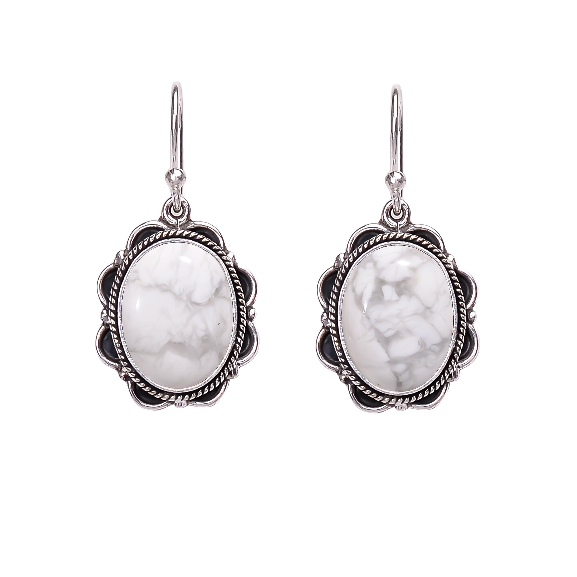 

Natural White Howlite - United States 925 Sterling Silver Earring V301, White Earring, Oval Earring, Valentin s Day Gift, Gift For Her, Birthday Gift,