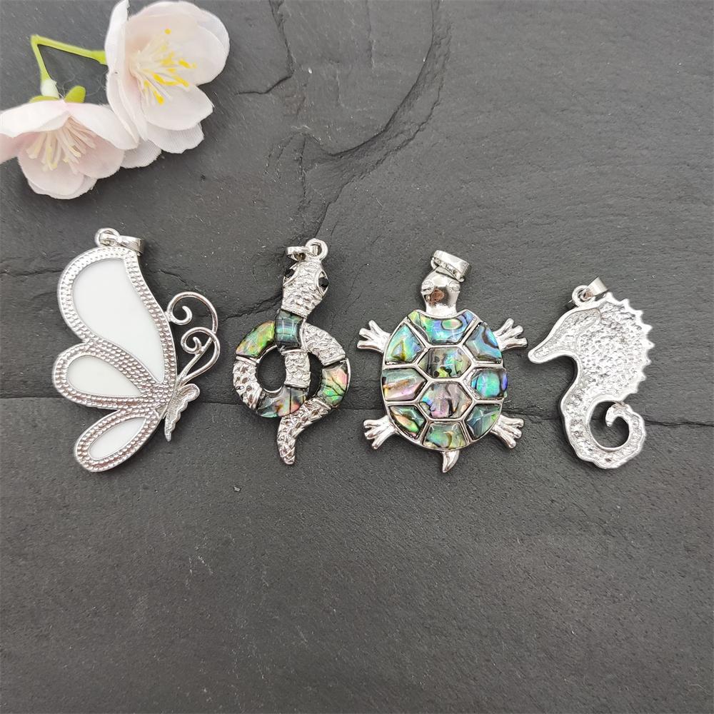 Hot Selling Women Men Jewelry Cute Animal Charm Natural Abalone Shell Silver Simple Turtle Snake Seahorse Butterfly Pendant