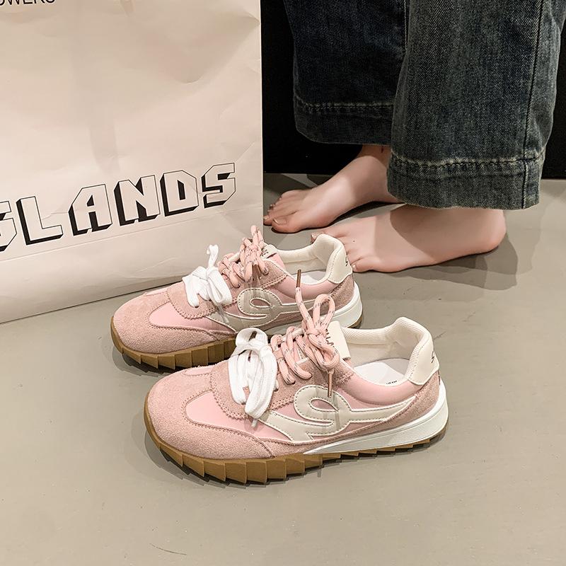 

Ретро кроссовки на плоской подошве немецкие тренировочные туфли 2025 весна и осень новые повседневные нескользящие туфли Форреста Гампа модные универсальные увеличивающие рост повседневные туфли тренд 40 розовый