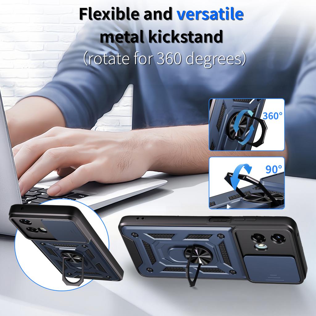 Für Motorola Moto G 5G (2024) Hülle mit Schiebekameraabdeckung PC+TPU Ständer Handyhülle