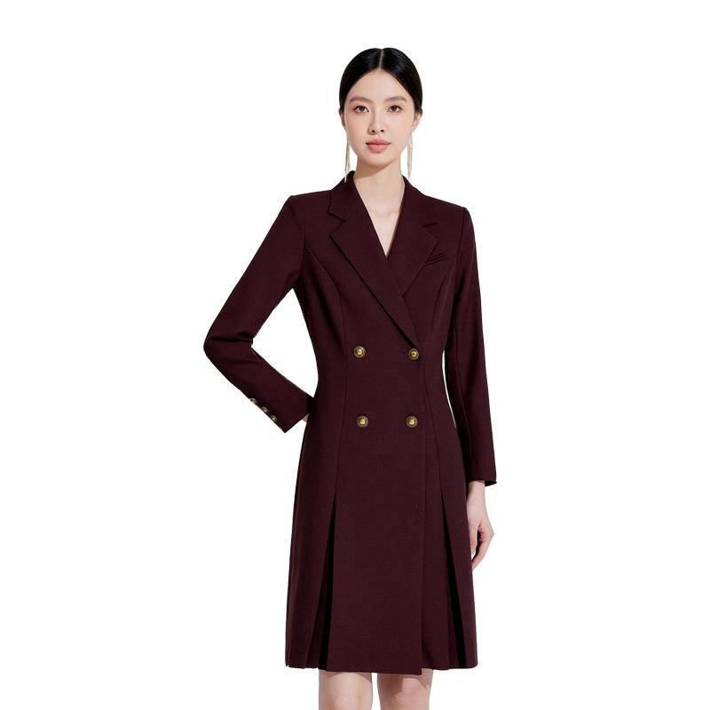 Ancola Women's Red Double-Breasted Midi Dress - Autumn 2025 Fashion for Elegant Commutes