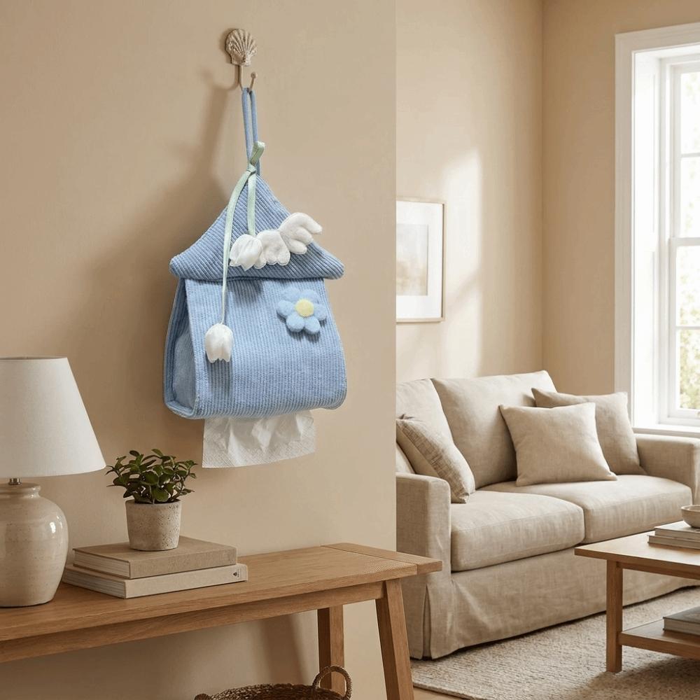 Portable Sunflower Design Hanging Tissue Bag Space Saving Cartoon Tissue Roll Hanger House Shape Soft Toilet Paper Holder Travel