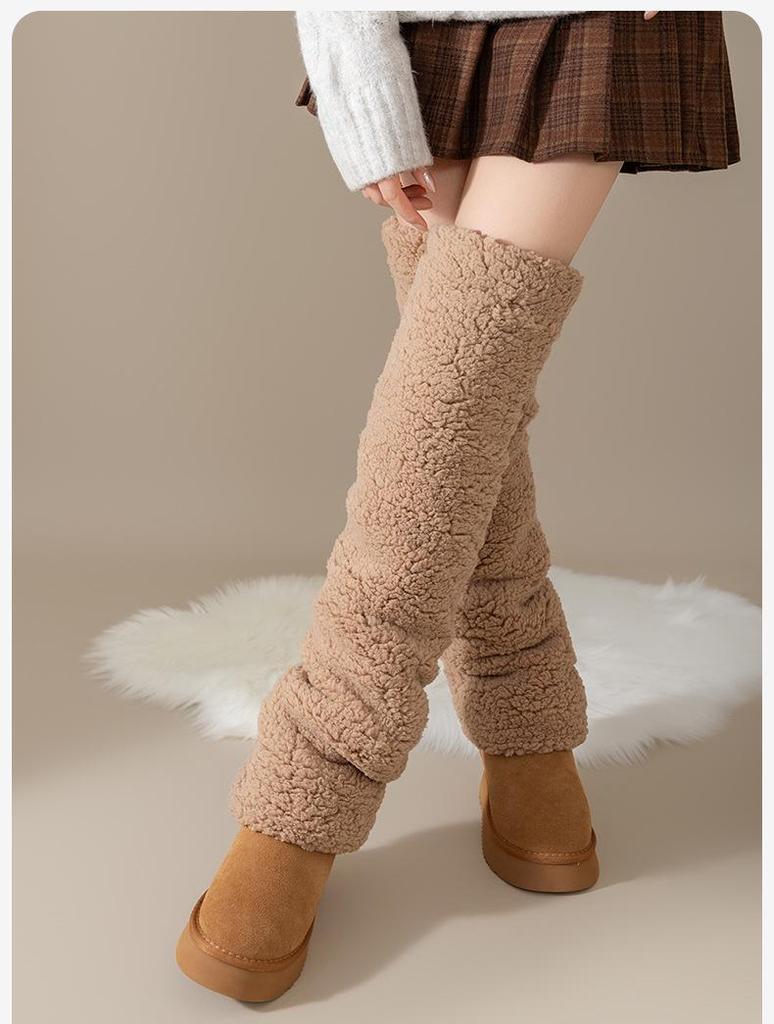 Women's Coral Fleece Over-the-Knee Socks - Warm Velvet-Enhanced Knee Pads & Leg Warmers for Autumn/Winter.