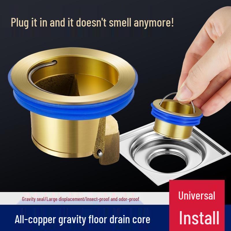 Universal All-Copper Anti-Odor & Anti-Insect Floor Drain Core for Bathrooms Alloy Copper Plated