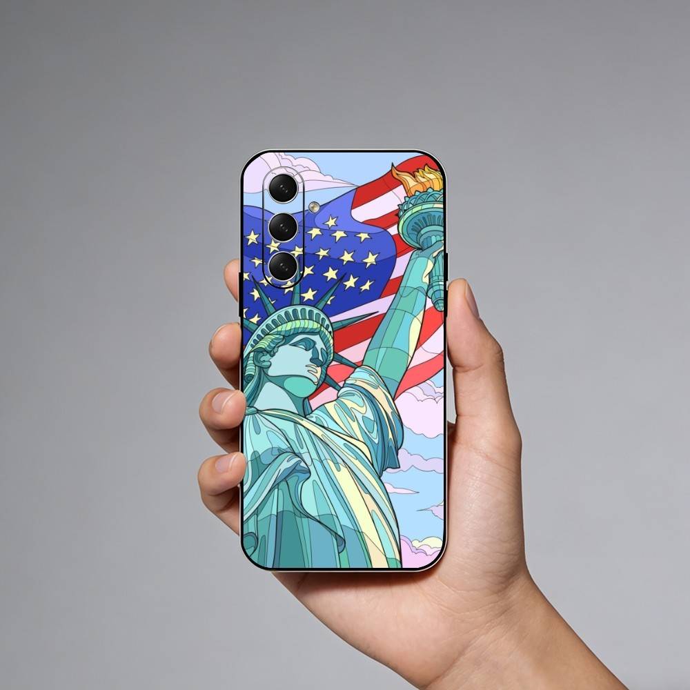 Statue of Liberty A-American Flag Phone Case For Samsung Galaxy A73,A21s,A22,A31,A52,A53,A71,A41Soft Black Shell Samsung a32 4g