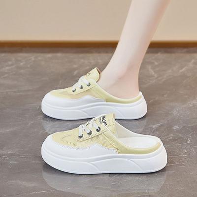 Thick-soled Heightened Bag Head Half-drag Women's Summer Outer Wear 2025 New Breathable One-pedal Cool Slippers Heel-free Lazy Shoes