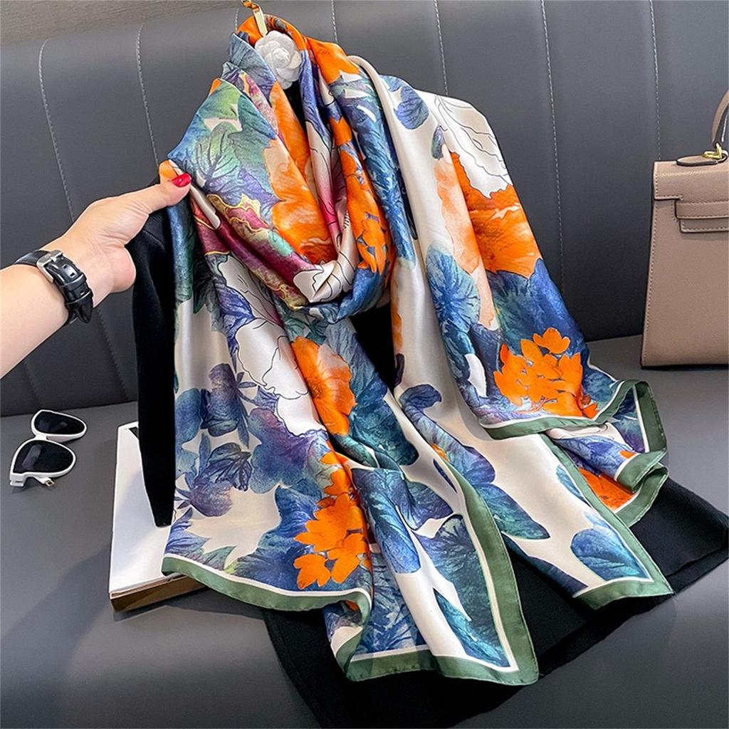 Spring Dustproof Print Shawls Winter Ethnic Style Satin Scarves Fashion Sunscreen Beach Towel Popular 180X90Cm Big Bandanna