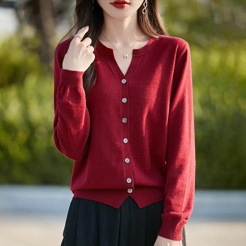 

Женский кашемировый кардиган Qinghe кашемир 50% шерсть 50% шелк Женский осенне-зимний кашемировый кардиган мягкий и теплый M красный