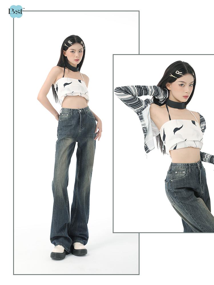 Harajuku 90. léta Elegantní Flare Jeans Kalhoty Dámské Kapesní 2000 Y2k Vintage džínové kalhoty Dámské Vysoký pas Móda Široká noha Džíny Novinka