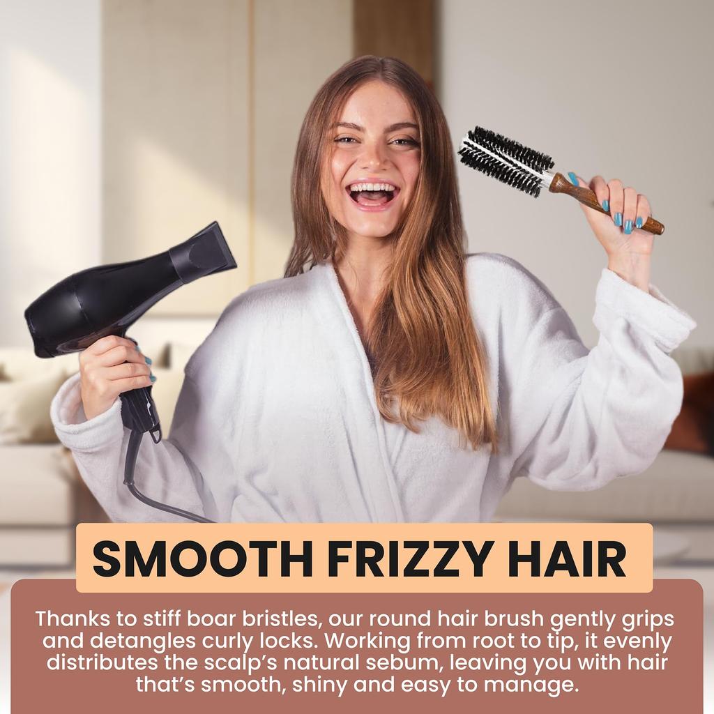 Handcrafted In Germany Since 1869 Round Hair Brush Shaped Boar Bristle Round Hair Professional Hair Brush for and Made of Sustainable Beech Wood -