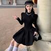 Rich daughter feeling small black dress French temperament princess fluffy dress small man with knitted dress winter
