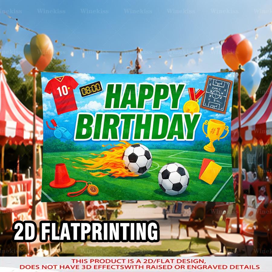 1pc 2D Flat Soccer Theme Birthday Banner Birthday Party Indoor Outdoor Decorative Banner Garden Patio Celebration Party Decor Birthday