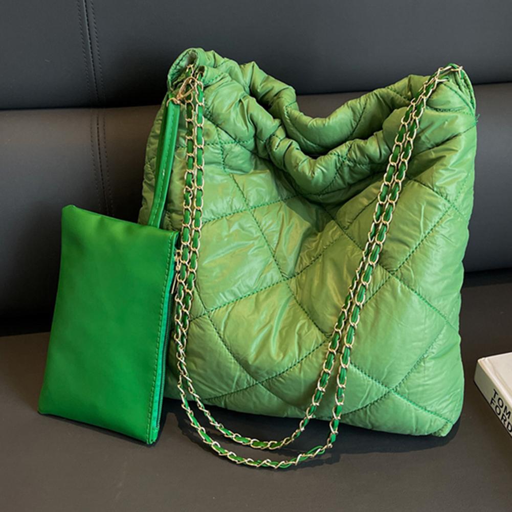 Women Shoulder Bag Large Capacity Nylon Tote Bag Quilted Clutch Bag Embroidery Thread Simple Female Commuter Handbag Shopper Bag