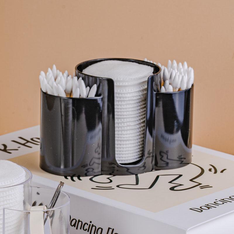 3-in-1 Cotton Pad & Makeup Organizer with Swab, Toothpick, Floss, & Puff Storage