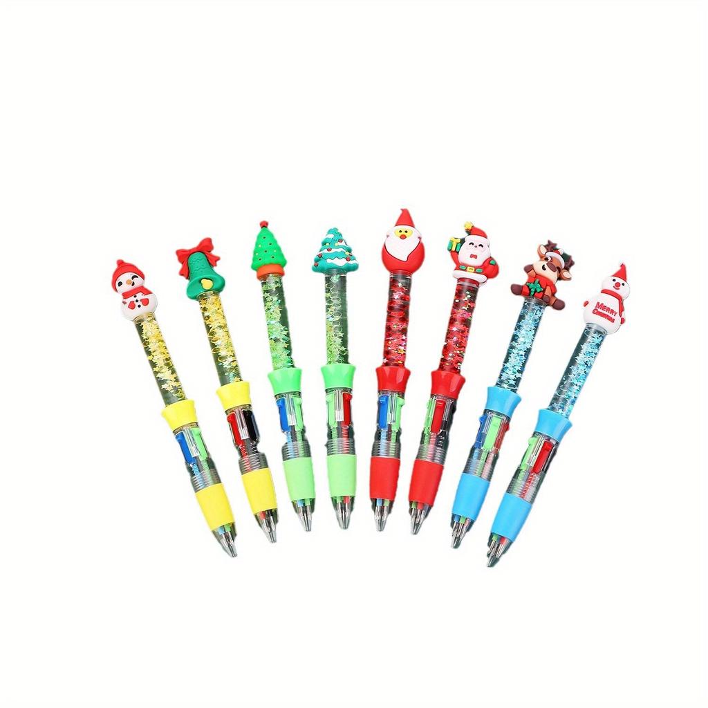 48Pcs Christmas Sand Four-color Ballpoint Pen Multicolor Pens 4 in1 Kawaii Animal Party Ballpoint Pens for Birthdays Parties Cute Gifts 0.7mm