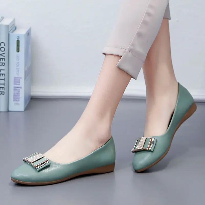 Fashion Black Moccasins Woman Flats Formal Metal Buckle Slip-on Single Shoe Comfortable and Elegant Wholesale Lastest 39 Shoes for Women