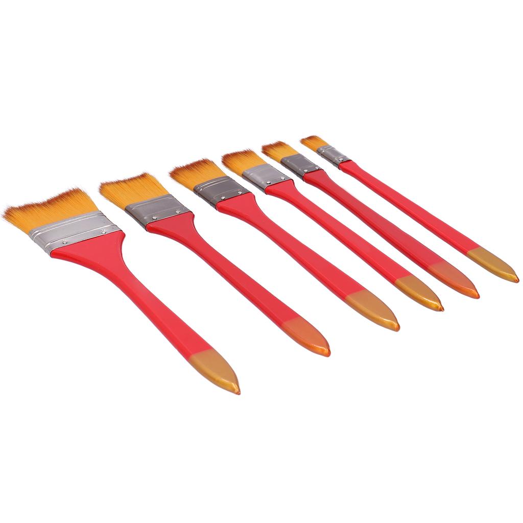 6Pcs Flat Brushes Nylon Hair Oil Acrylic Special Painting Professional Tools Red