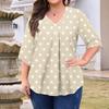 Women's Fashion Large Size Printed V-Neck Three-quarter Sleeve Top