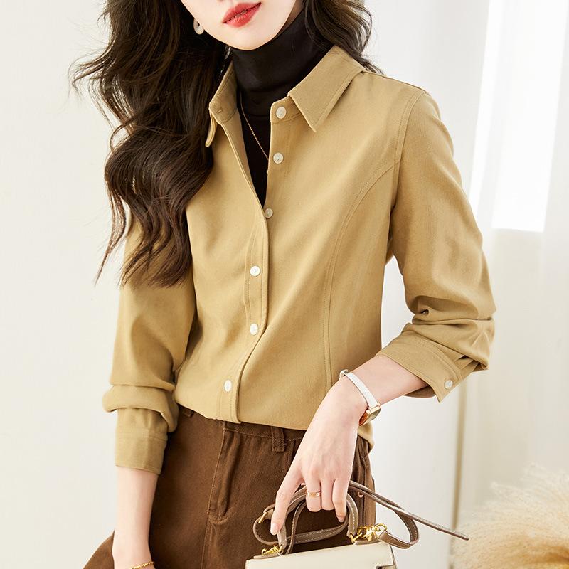 

Shirt Women s Long-sleeved Winter New Retro Loose Top Jacket Bottoming Shirt M темно-коричневого кольору