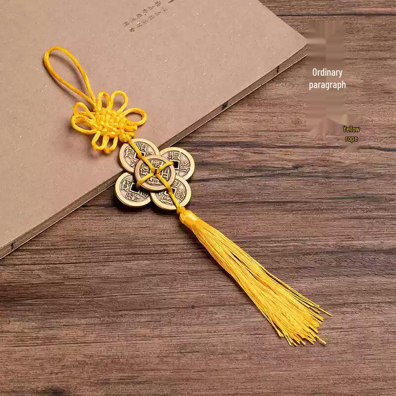 Chinese Knot Brass Five Emperors Coins Pendant with Peach Wood Gourd Ornament for Home or Car