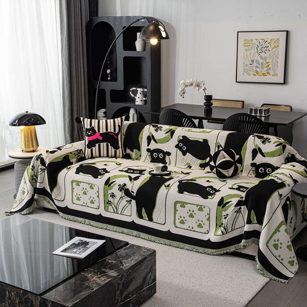 Cartoon Sofa Cover Cloth, Chenille Sofa Towel, Anti Cat Scratch All Inclusive Sofa Towel Couch Covers for Sofas Cute Sofa Cover