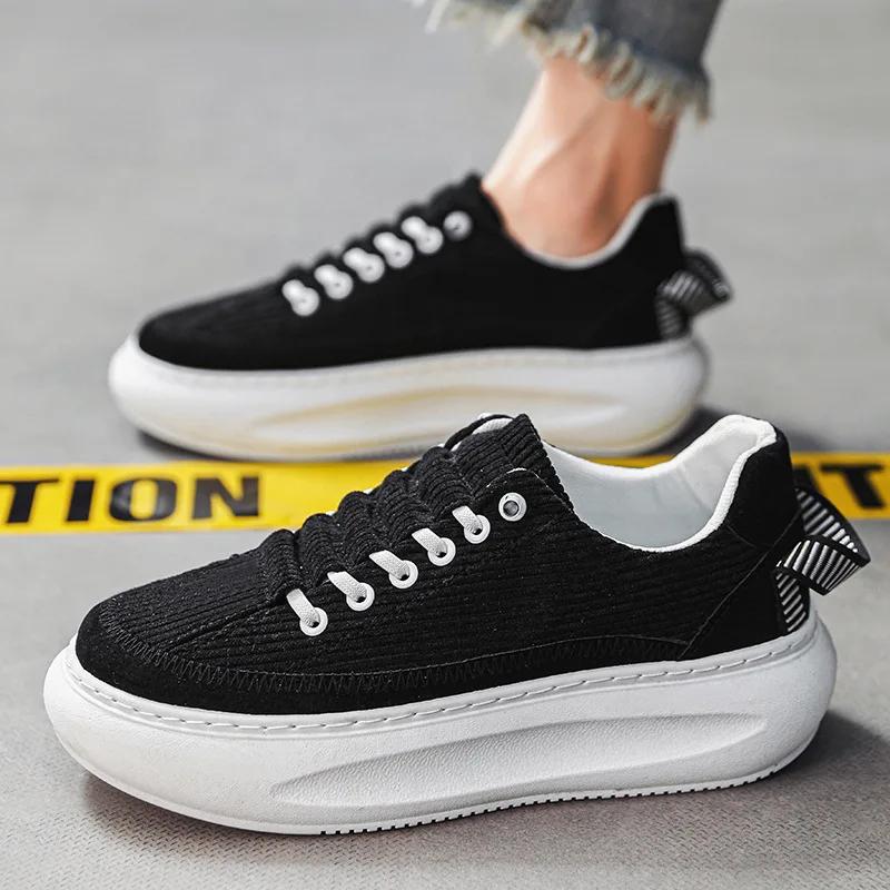 Breathable Corduroy Shoes Men Casual Height Increased Platform Shoes for Men Sport Running Flats Winter Plush Board Sneakers