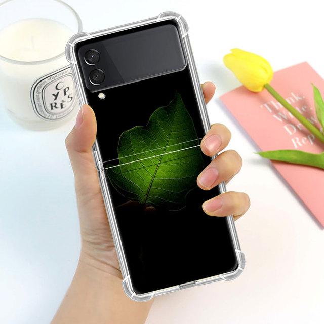 Blader Luksus Luksus Etui For Samsung Galaxy Z Flip 3 4 5g Funda Z Flip3 Gjennomsiktig PC Hardt Støtsikkert Bakside Telefon Coque Skall
