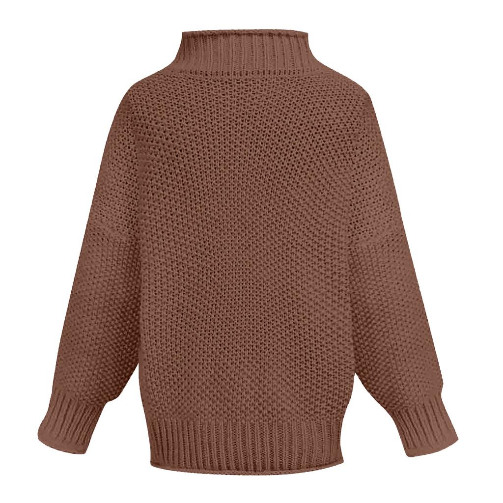 Women's High Neck Solid Color Sweater Casual Stripe Pullover Long Sleeve Sweater