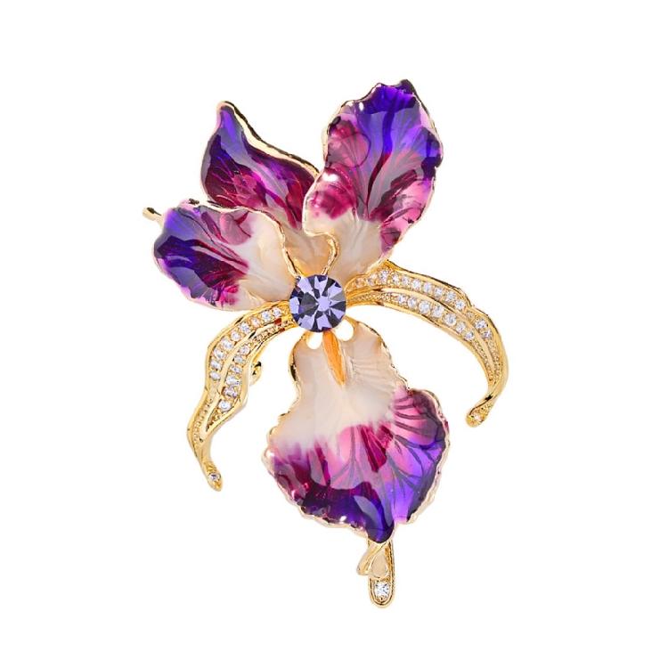 Irises Flower Design Brooch Jewelry With Enamel Finish Sturdy Copper Construction 11g Comfort Fit Unisex Gift
