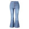 Women  Elastic Plus Loose Denim Pocket Button Casual Boot Cut Pant  Jeans